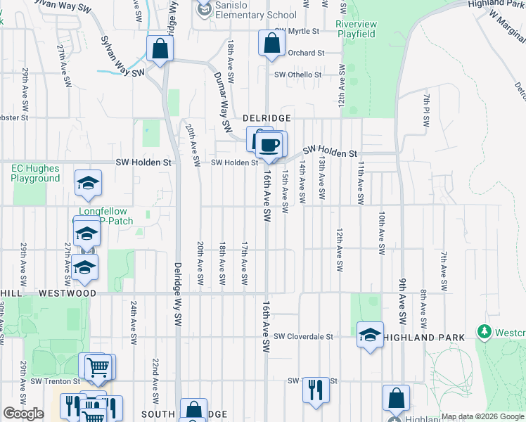 map of restaurants, bars, coffee shops, grocery stores, and more near in Seattle