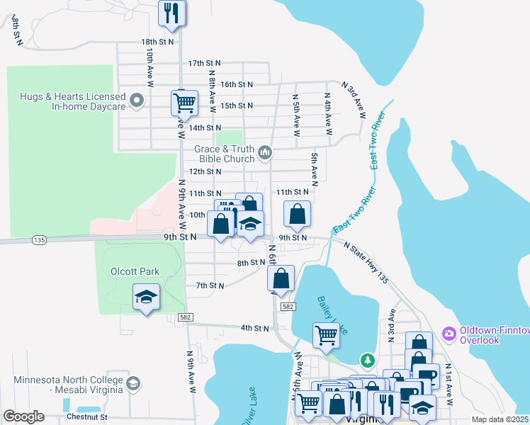 map of restaurants, bars, coffee shops, grocery stores, and more near 1024 North 6th Avenue West in Virginia