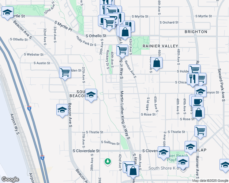 map of restaurants, bars, coffee shops, grocery stores, and more near 3936 South Kenyon Street in Seattle