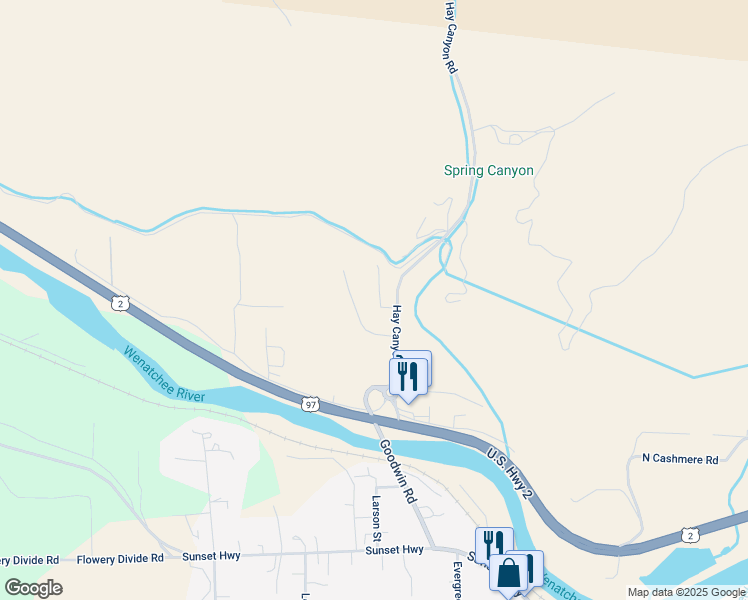 map of restaurants, bars, coffee shops, grocery stores, and more near 6300 Hay Canyon Road in Cashmere