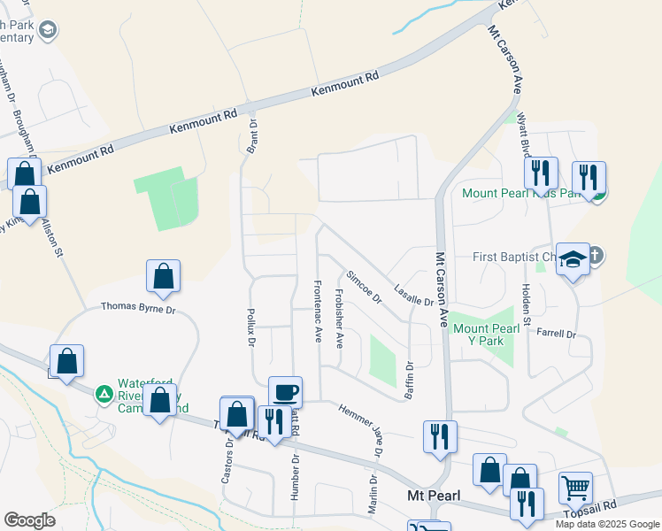 map of restaurants, bars, coffee shops, grocery stores, and more near 2 Simcoe Drive in Mount Pearl