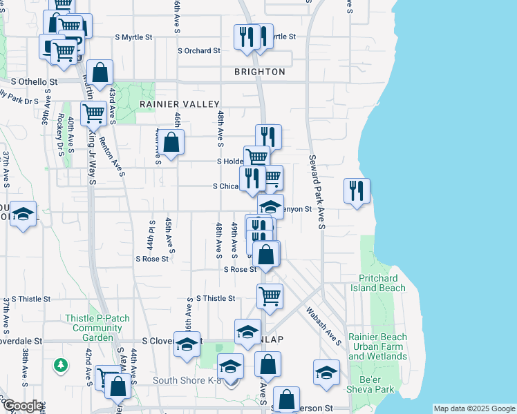 map of restaurants, bars, coffee shops, grocery stores, and more near 7827 Rainier Avenue South in Seattle