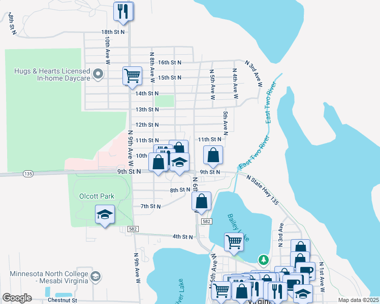 map of restaurants, bars, coffee shops, grocery stores, and more near 1024 North 6th Avenue West in Virginia