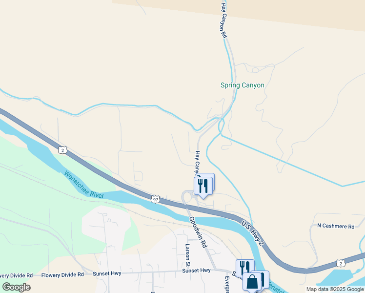 map of restaurants, bars, coffee shops, grocery stores, and more near 6300 Hay Canyon Road in Cashmere