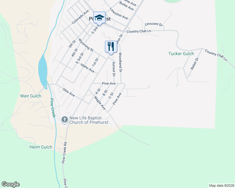 map of restaurants, bars, coffee shops, grocery stores, and more near 508 D Street in Pinehurst