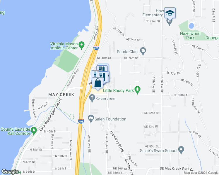 map of restaurants, bars, coffee shops, grocery stores, and more near 7906 110th Avenue Southeast in Renton