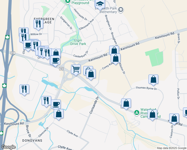 map of restaurants, bars, coffee shops, grocery stores, and more near 9 Corey King Drive in Mount Pearl