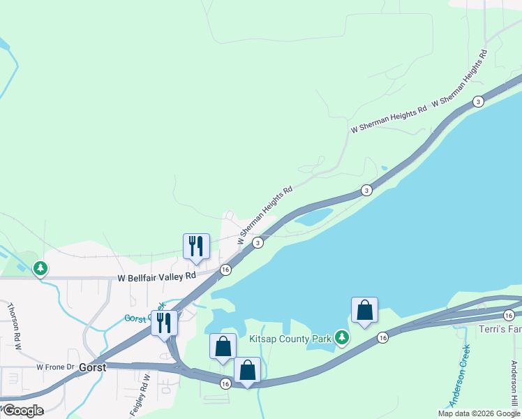 map of restaurants, bars, coffee shops, grocery stores, and more near 5902 West Sherman Heights Road in Bremerton