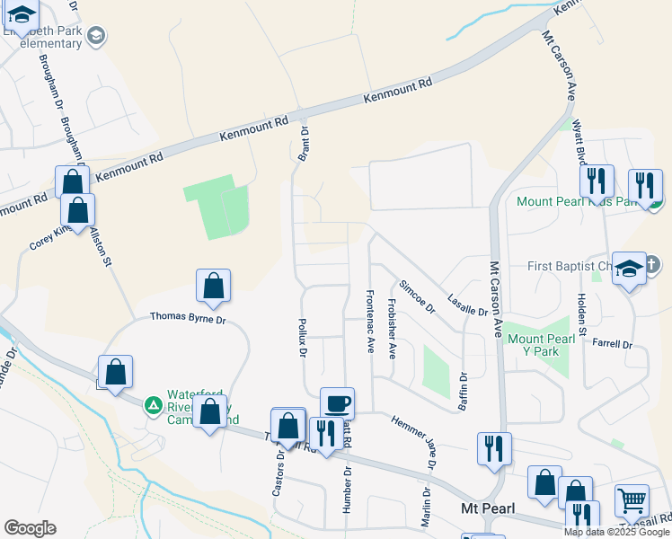 map of restaurants, bars, coffee shops, grocery stores, and more near 16 Chambers Cove Avenue in Mount Pearl