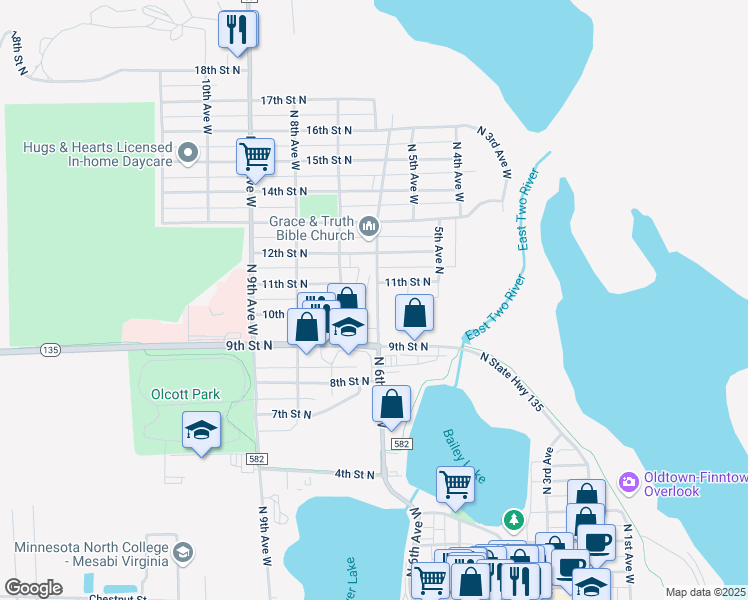 map of restaurants, bars, coffee shops, grocery stores, and more near 1024 North 6th Avenue West in Virginia