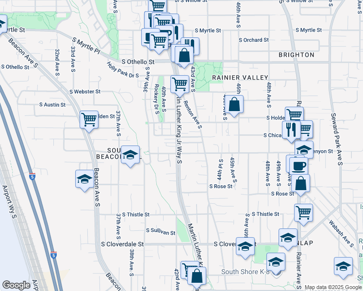 map of restaurants, bars, coffee shops, grocery stores, and more near 4213 South Bozeman Street in Seattle