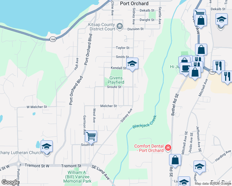 map of restaurants, bars, coffee shops, grocery stores, and more near 1119 Portland Avenue in Port Orchard