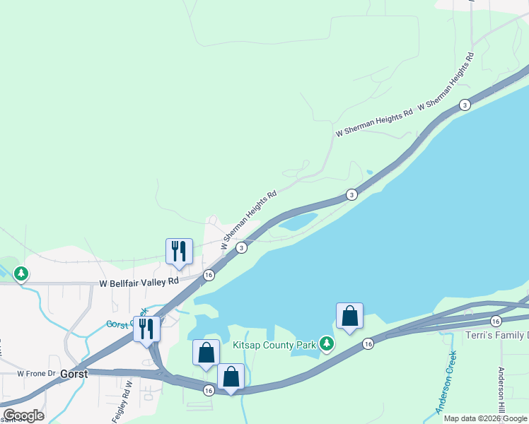 map of restaurants, bars, coffee shops, grocery stores, and more near 5902 West Sherman Heights Road in Bremerton