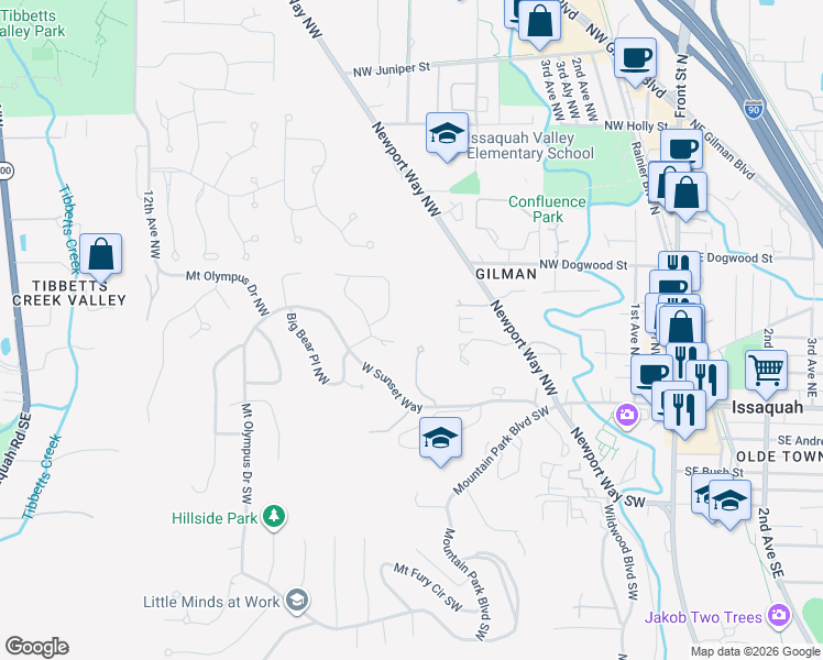 map of restaurants, bars, coffee shops, grocery stores, and more near 170 Capella Court Northwest in Issaquah