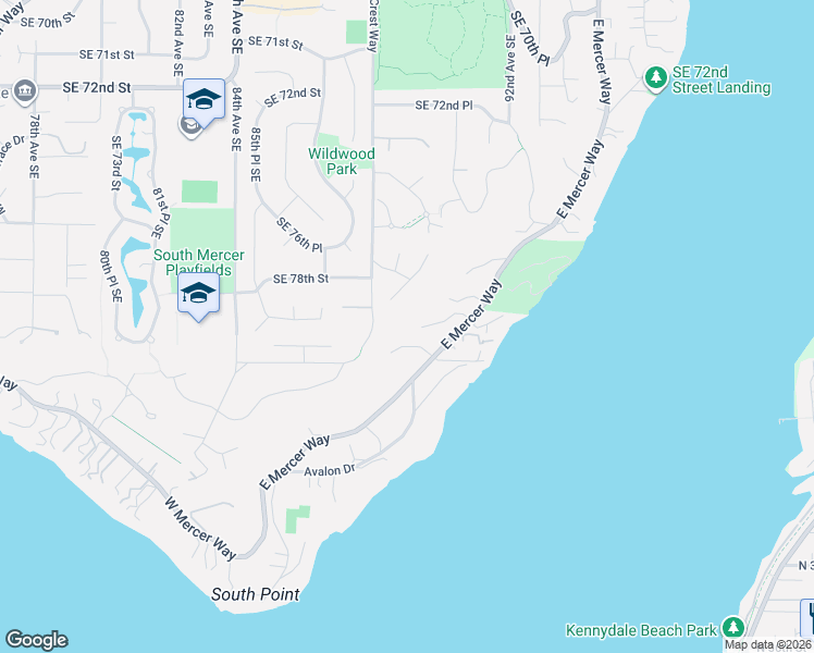 map of restaurants, bars, coffee shops, grocery stores, and more near 9000 Southeast 79th Street in Mercer Island
