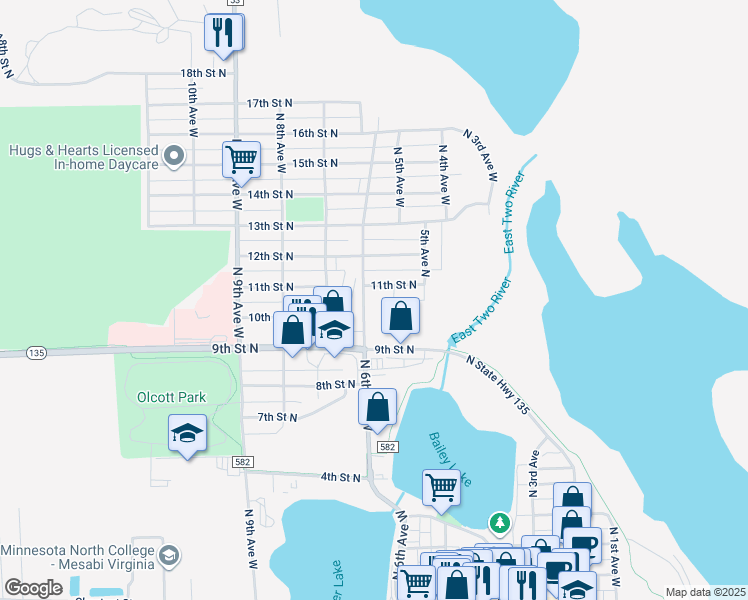 map of restaurants, bars, coffee shops, grocery stores, and more near 1024 North 6th Avenue West in Virginia