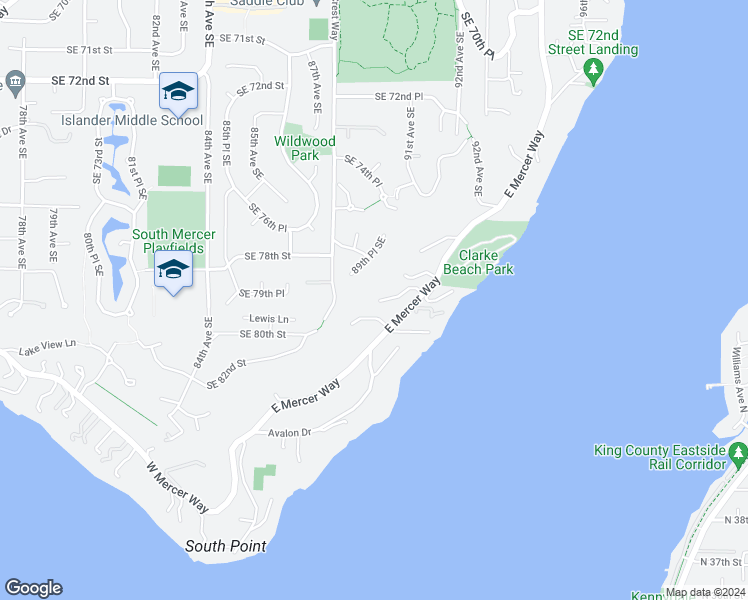 map of restaurants, bars, coffee shops, grocery stores, and more near 9000 Southeast 79th Street in Mercer Island