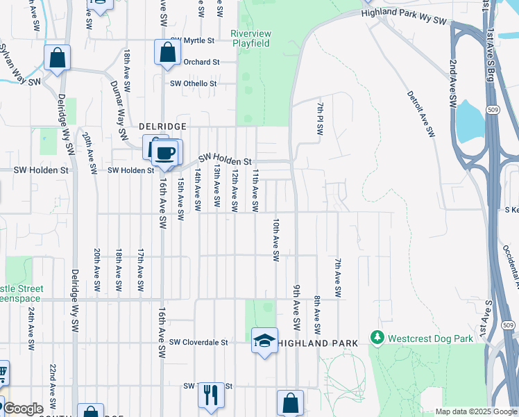 map of restaurants, bars, coffee shops, grocery stores, and more near 1016 Southwest Kenyon Street in Seattle