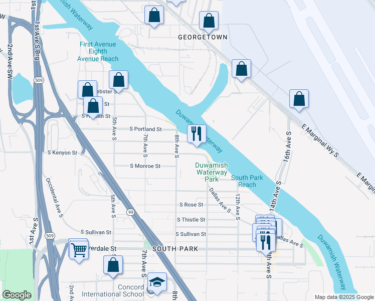 map of restaurants, bars, coffee shops, grocery stores, and more near 816 South Kenyon Street in Seattle