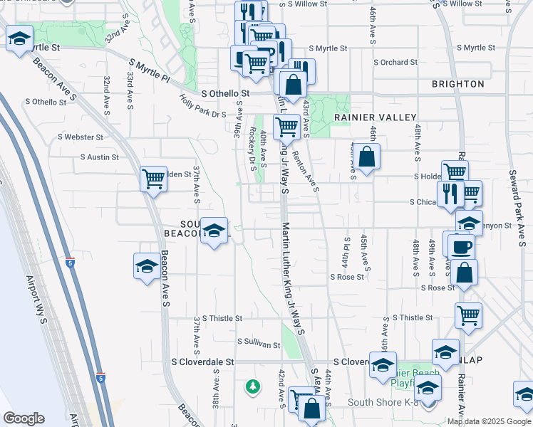 map of restaurants, bars, coffee shops, grocery stores, and more near 3945 South Bozeman Street in Seattle