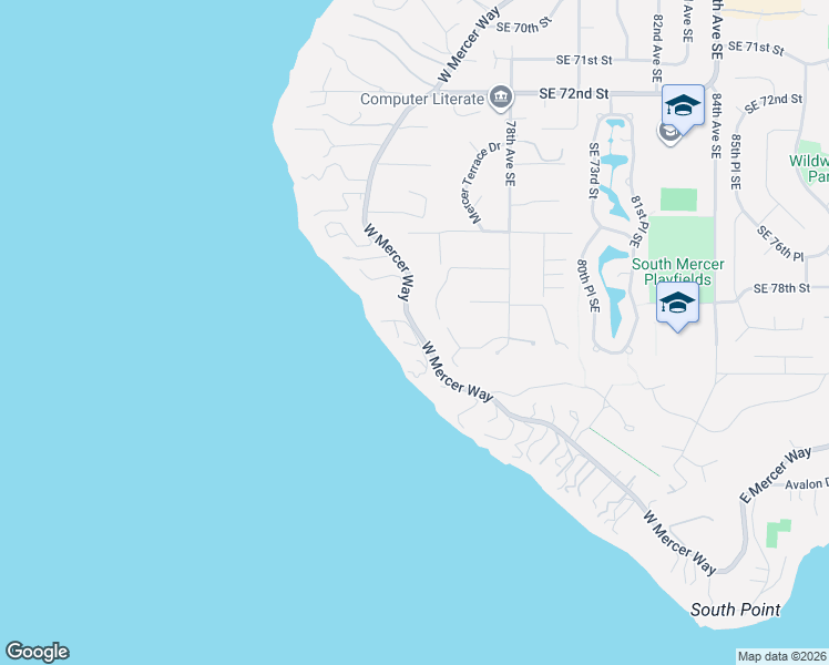 map of restaurants, bars, coffee shops, grocery stores, and more near 7820 West Mercer Way in Mercer Island