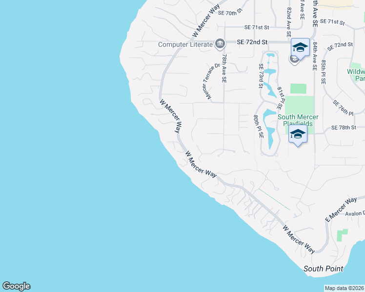 map of restaurants, bars, coffee shops, grocery stores, and more near 7703 West Mercer Way in Mercer Island