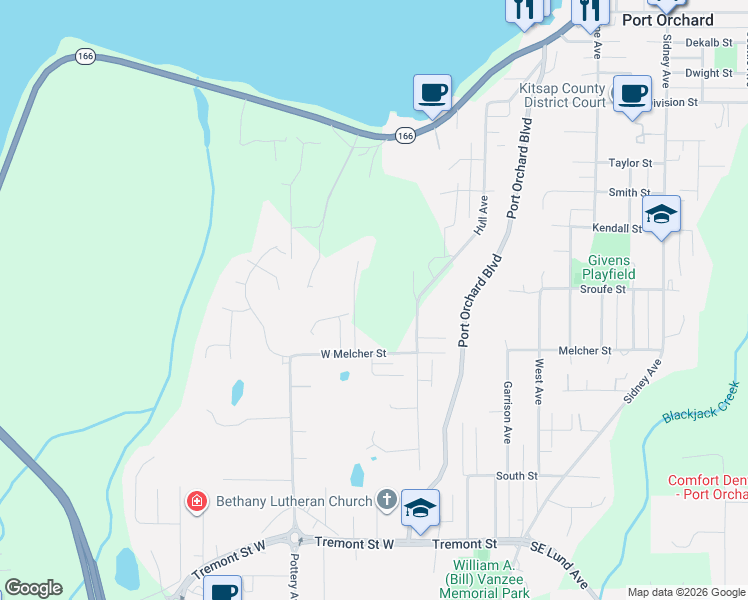 map of restaurants, bars, coffee shops, grocery stores, and more near 1130 Heron Ridge Avenue in Port Orchard
