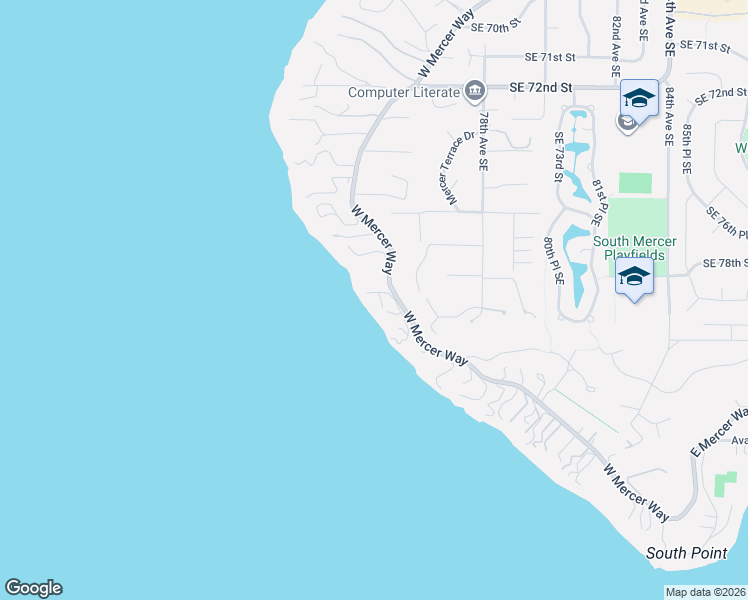 map of restaurants, bars, coffee shops, grocery stores, and more near 7703 West Mercer Way in Mercer Island