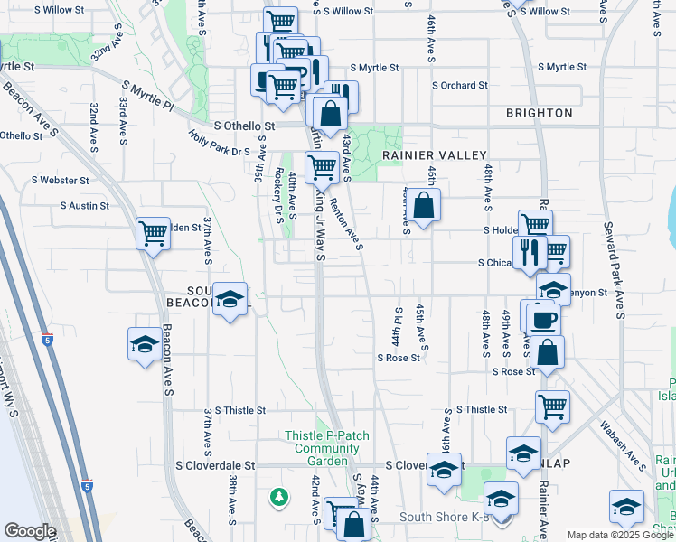 map of restaurants, bars, coffee shops, grocery stores, and more near 4213 South Bozeman Street in Seattle
