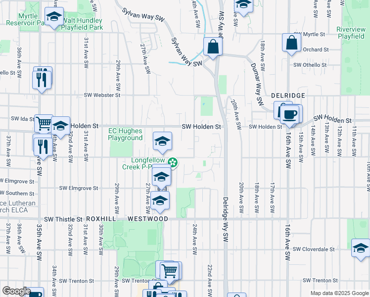 map of restaurants, bars, coffee shops, grocery stores, and more near 2401 Southwest Holden Street in Seattle