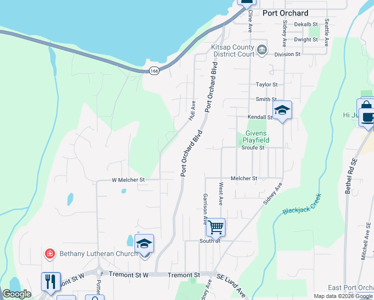 map of restaurants, bars, coffee shops, grocery stores, and more near Port Orchard Boulevard in Port Orchard