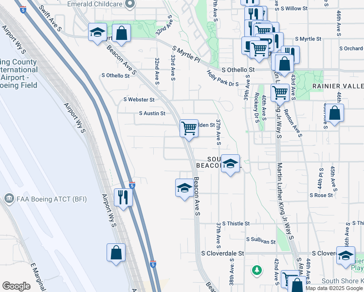map of restaurants, bars, coffee shops, grocery stores, and more near 7815 Beacon Avenue South in Seattle