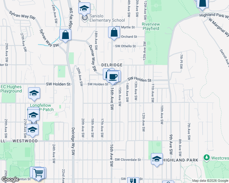 map of restaurants, bars, coffee shops, grocery stores, and more near in Seattle