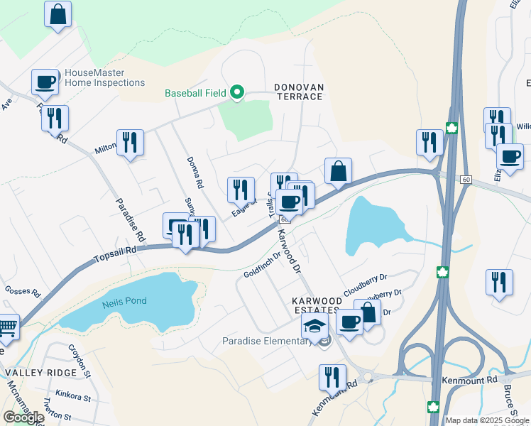 map of restaurants, bars, coffee shops, grocery stores, and more near 2 Harp Place in Paradise