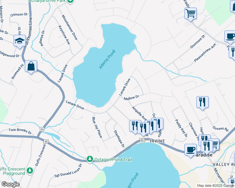 map of restaurants, bars, coffee shops, grocery stores, and more near 320 Lanark Drive in Paradise