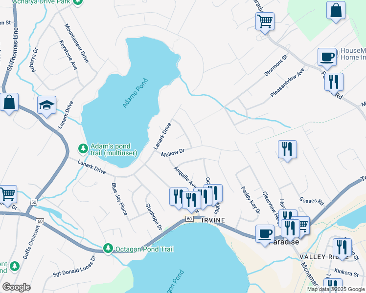 map of restaurants, bars, coffee shops, grocery stores, and more near 154 Mallow Drive in Paradise