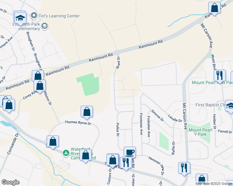 map of restaurants, bars, coffee shops, grocery stores, and more near 22 Brant Drive in Mount Pearl