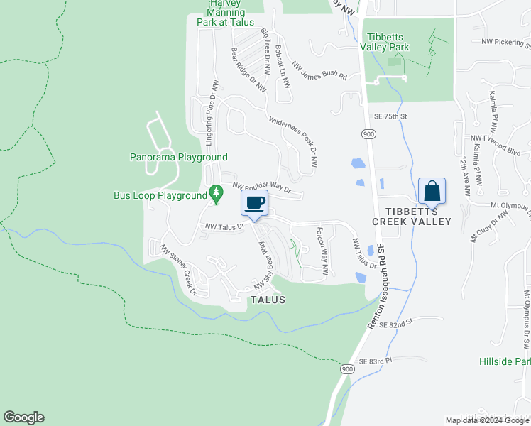 map of restaurants, bars, coffee shops, grocery stores, and more near 2000 Northwest Talus Drive in Issaquah