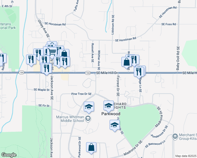 map of restaurants, bars, coffee shops, grocery stores, and more near 1663 Harrison Avenue Southeast in Port Orchard
