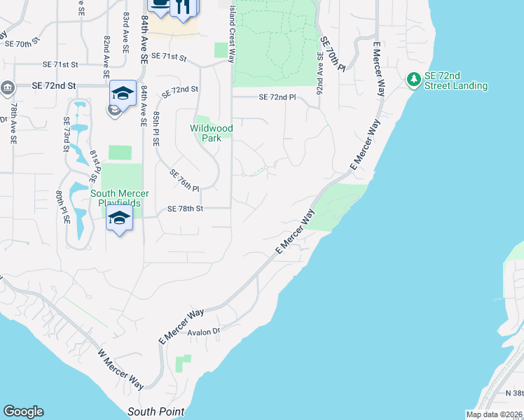map of restaurants, bars, coffee shops, grocery stores, and more near 7716 89th Place Southeast in Mercer Island