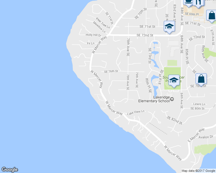 map of restaurants, bars, coffee shops, grocery stores, and more near 7711 Ridgecrest Lane in Mercer Island