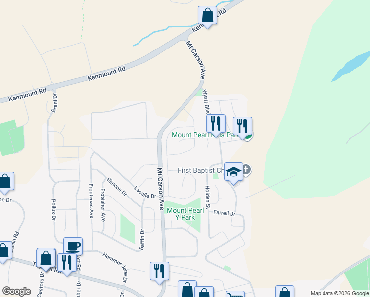 map of restaurants, bars, coffee shops, grocery stores, and more near 11 Dunrobin Street in Mount Pearl