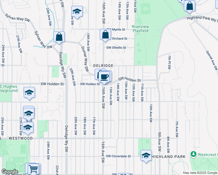 map of restaurants, bars, coffee shops, grocery stores, and more near 7709 15th Avenue Southwest in Seattle