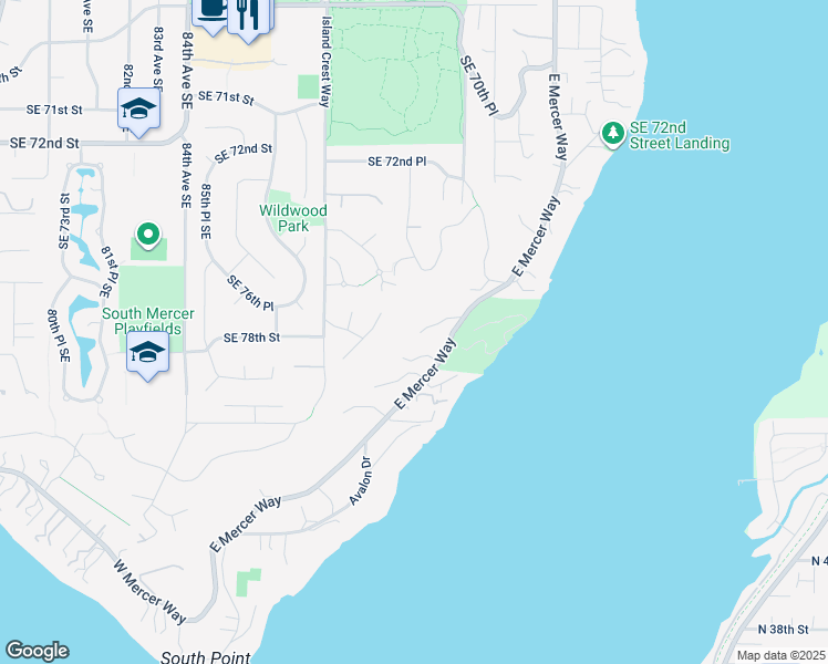map of restaurants, bars, coffee shops, grocery stores, and more near 7779 Southeast 77th Place in Mercer Island