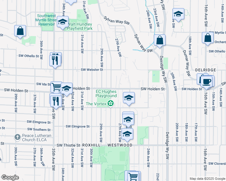 map of restaurants, bars, coffee shops, grocery stores, and more near 7702 28th Avenue Southwest in Seattle