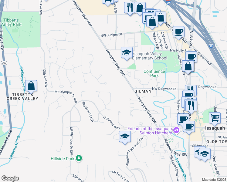 map of restaurants, bars, coffee shops, grocery stores, and more near 290 Dorado Drive Northwest in Issaquah