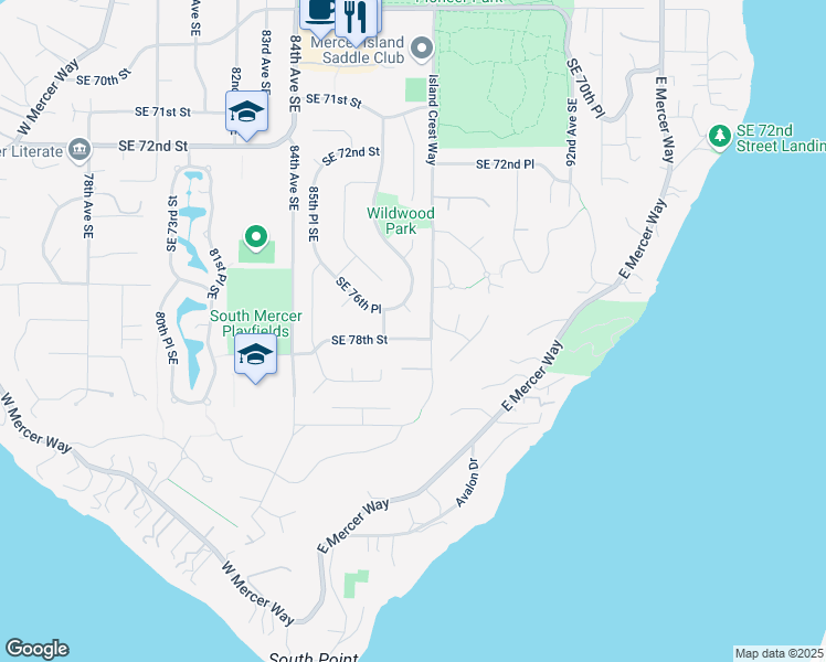 map of restaurants, bars, coffee shops, grocery stores, and more near 8612 Southeast 78th Street in Mercer Island