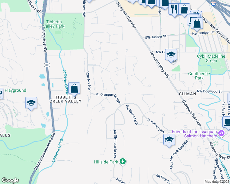 map of restaurants, bars, coffee shops, grocery stores, and more near 365 Indigo Place Northwest in Issaquah