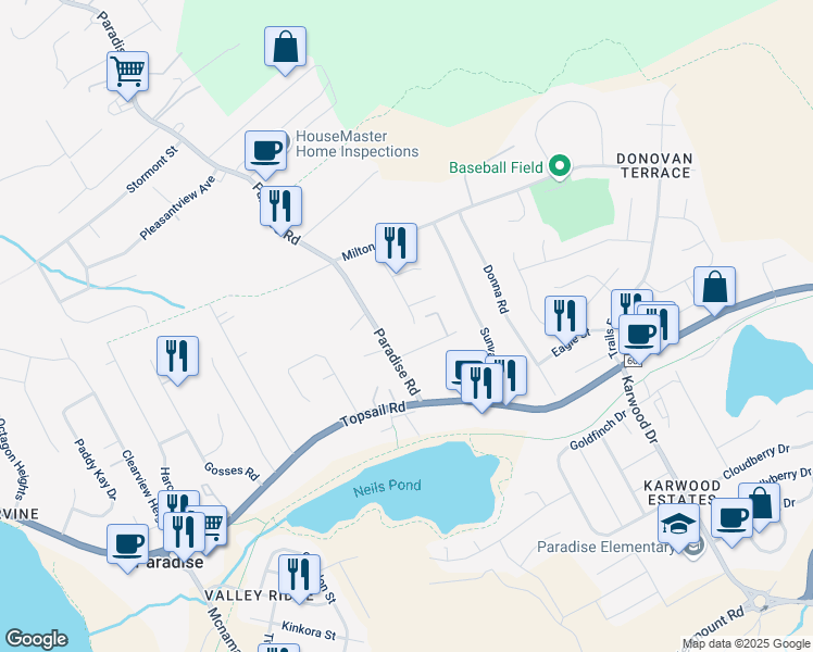 map of restaurants, bars, coffee shops, grocery stores, and more near 18 Gregg Avenue in Paradise