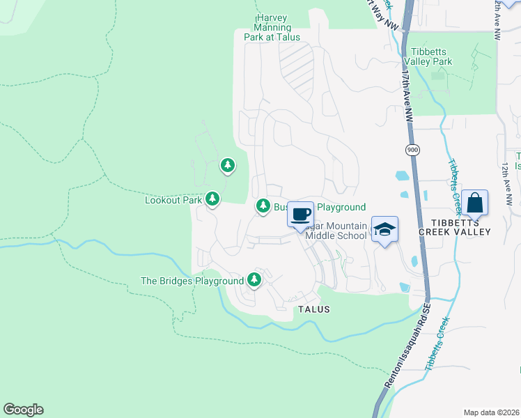 map of restaurants, bars, coffee shops, grocery stores, and more near 340 Shangri-La Way Northwest in Issaquah
